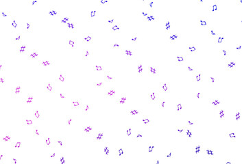 Light Pink, Blue vector texture with musical notes.