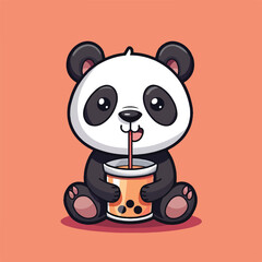Cute Panda Sipping Boba Milk Tea cartoon vector illustration