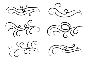 set of Vintage Filigree swirling, Calligraphy Doodle wind Decorative Elements, curly thin line Floral style swings swashes, Flourishes Swirls, flourish Swirl ornament vector, Elegant scroll design



