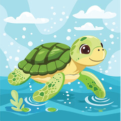 Cute Turtle Swimming cartoon vector illustration