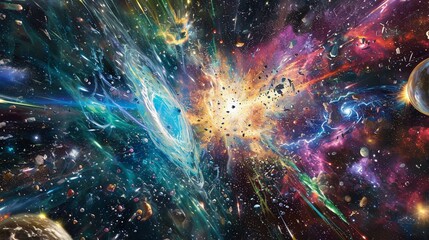 Big Bang Explosion - Time Warp In Universe - Contain 3d Rendering generated by ai - obrazy, fototapety, plakaty