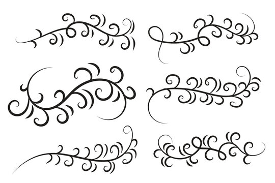 set of Vintage Filigree swirling, Calligraphy Doodle wind Decorative Elements, curly thin line Floral style swings swashes, Flourishes Swirls, flourish Swirl ornament vector, Elegant scroll design



