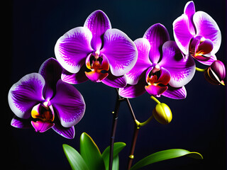 Fototapeta na wymiar Mystical Purple Orchid: A Captivating Photograph of a Purple Orchid Blossom Against a Dark Background, Evoking Mystery and Elegance, Perfect for Artistic and Enigmatic Designs. generative AI