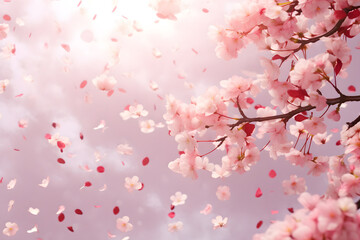 Obraz na płótnie Canvas Cherry blossom petals falling in spring background