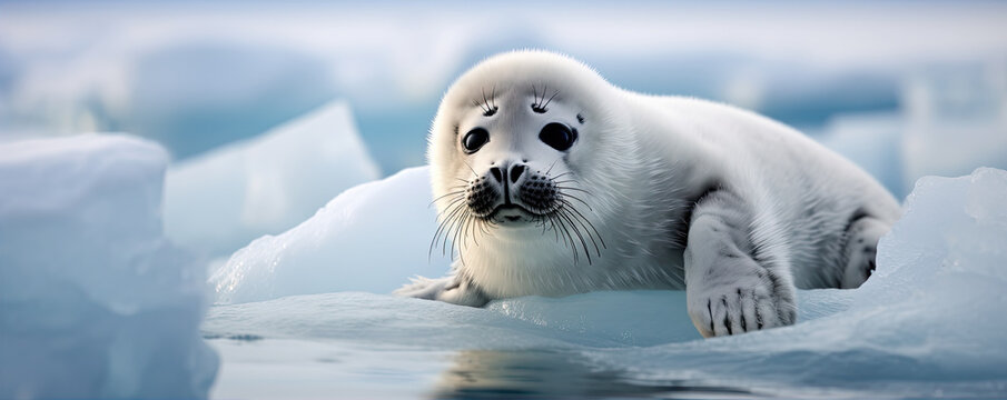 seal on ice near cold water.