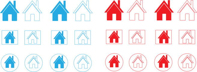 set of red and blue banners house icon use for your business