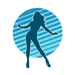 Silhouette of a young slim female model in tight outfit. Silhouette of a slim woman in feminine pose.