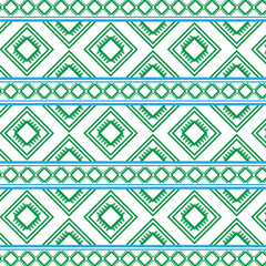 Tribal traditional fabric batik ethnic of ikat floral seamless pattern of green leaves Spring geometric repeating Vector Design on a white background