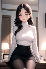 Femme assise sur sa commode et prête pour aller au bureau