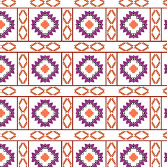 Tribal traditional fabric batik ethnic of ikat floral seamless pattern of leaves Spring geometric repeating Vector Design on a white background