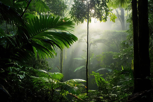 rain forest path in the jungle. Generative Ai © Shades3d