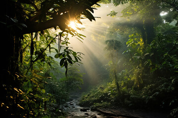 rain forest path in the jungle. Generative Ai