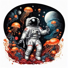 astronaut and Jellyfish Illustration