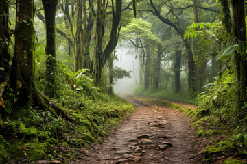 Obraz premium rain forest path in the jungle. Generative Ai