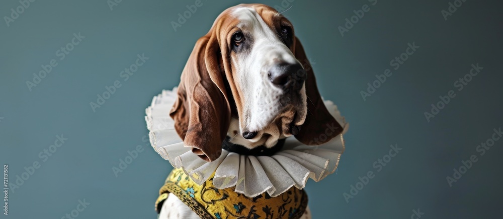 Poster Dazzling Basset Hound Beautified with an Elizabethan Collar for Othematoma Relief