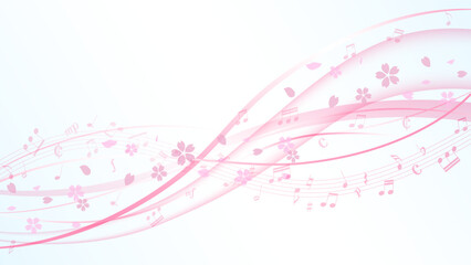 流れる音符と流れる桜の背景壁紙　 cherr、yblossom background