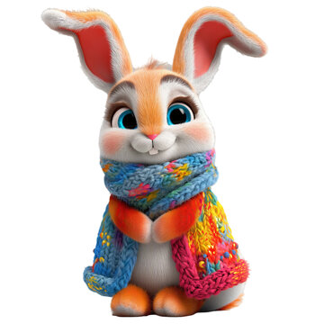 Isolated 3d cartoon funny rabbit a white background. stuffed friendly cute Easter bunny. A parody, a caricature. 3d cartoon colorful character.