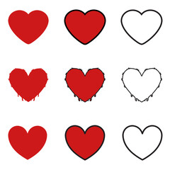 Collection of love hearts vector illustration. Love hearts illustration shape symbol icons set