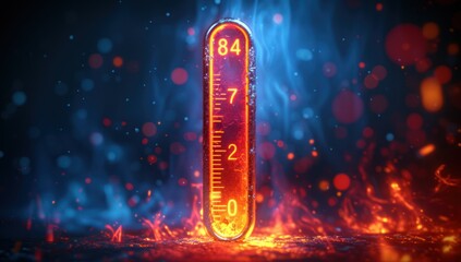  thermometer degrees celsius with a warning sign - obrazy, fototapety, plakaty