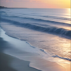 A serene image of a beach with blue waves. 