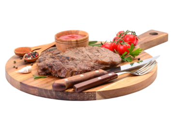 Beef steak with spices and vegetables isolated