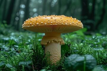 Mushroom fly agaric growing in the forest. Mushroom picking concept