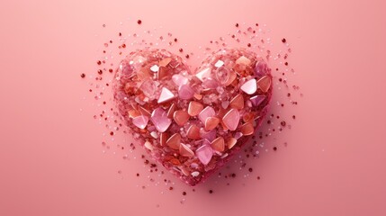 Crystal heart on pink background symbolizing love and Valentine's Day.