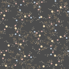 seamless pattern of flowers, branches and leaves