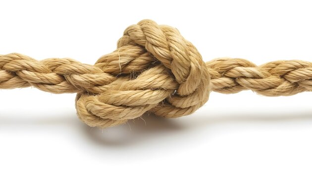 Tied up rope knot isolated on white background