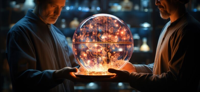 Doctor Holds A Hand With A Smart Medical Device Concept In Front Of A Round Light