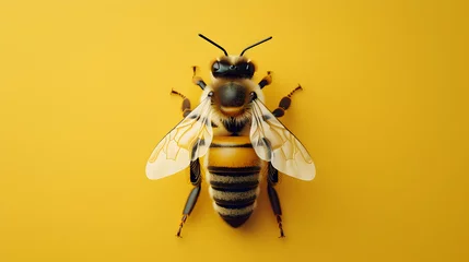 Fotobehang Bee Isolated on Yellow Background © vanilnilnilla