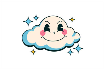 Cute Cloud Retro Sticker Design
