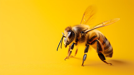 Solitary Bee on Bright Yellow Background