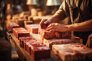 A person making handmade soap, symbolizing the art of natural beauty products and craftsmanship....
