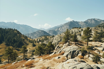 Scenic view of natural rocky landscape in hot summer