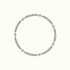 Circle frame made of branches with leaves Hand drawn vector illustration