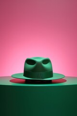 Stylish green Hat on Round Table