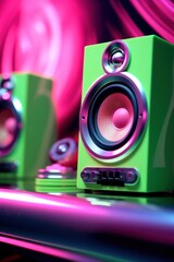 Stereo Speakers with Pink and Green Hues