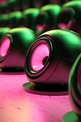 Stereo Speakers with Pink and Green Hues