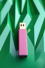 Pink USB Flash Drive on Geometric Green