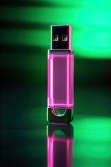 Pink USB Flash Drive on Green background