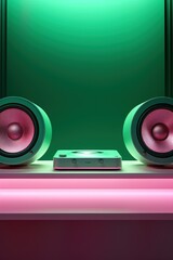 Pink Neon Speakers on Green Glow