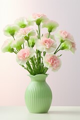 Naklejka na ściany i meble Pink carnations in Mint Vase on Pastel Backdrop