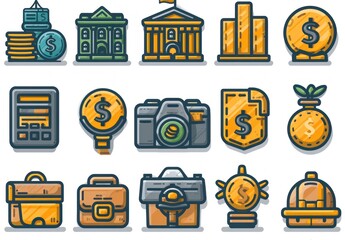 finance, money line icon set,  dark yellow and dark black icons