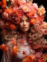 Un Retrato Floral de una Mujer Misteriosa y Elegante, Oculta Entre Flores Coloridas © artDefinity
