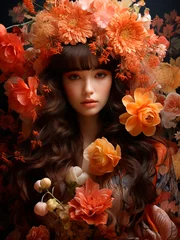 Un Retrato Floral de una Mujer Misteriosa y Elegante, Oculta Entre Flores Coloridas © artDefinity