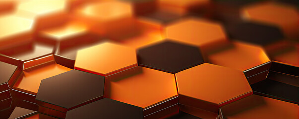 Hexagon in orange color. 3D rendering bee background.