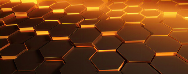 Hexagon in orange color. 3D rendering bee background.