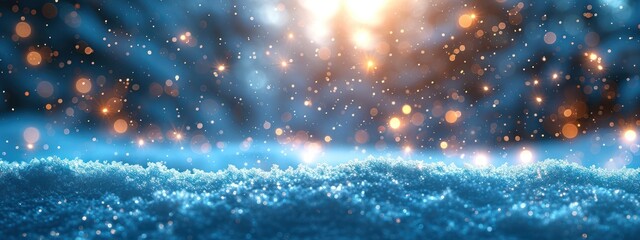 snowfall on the ground with light falling on it, in the style of light white and light indigo, soft gradient - obrazy, fototapety, plakaty