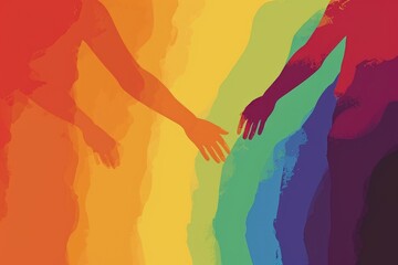 Silhouettes of people holding hands on LGBT background